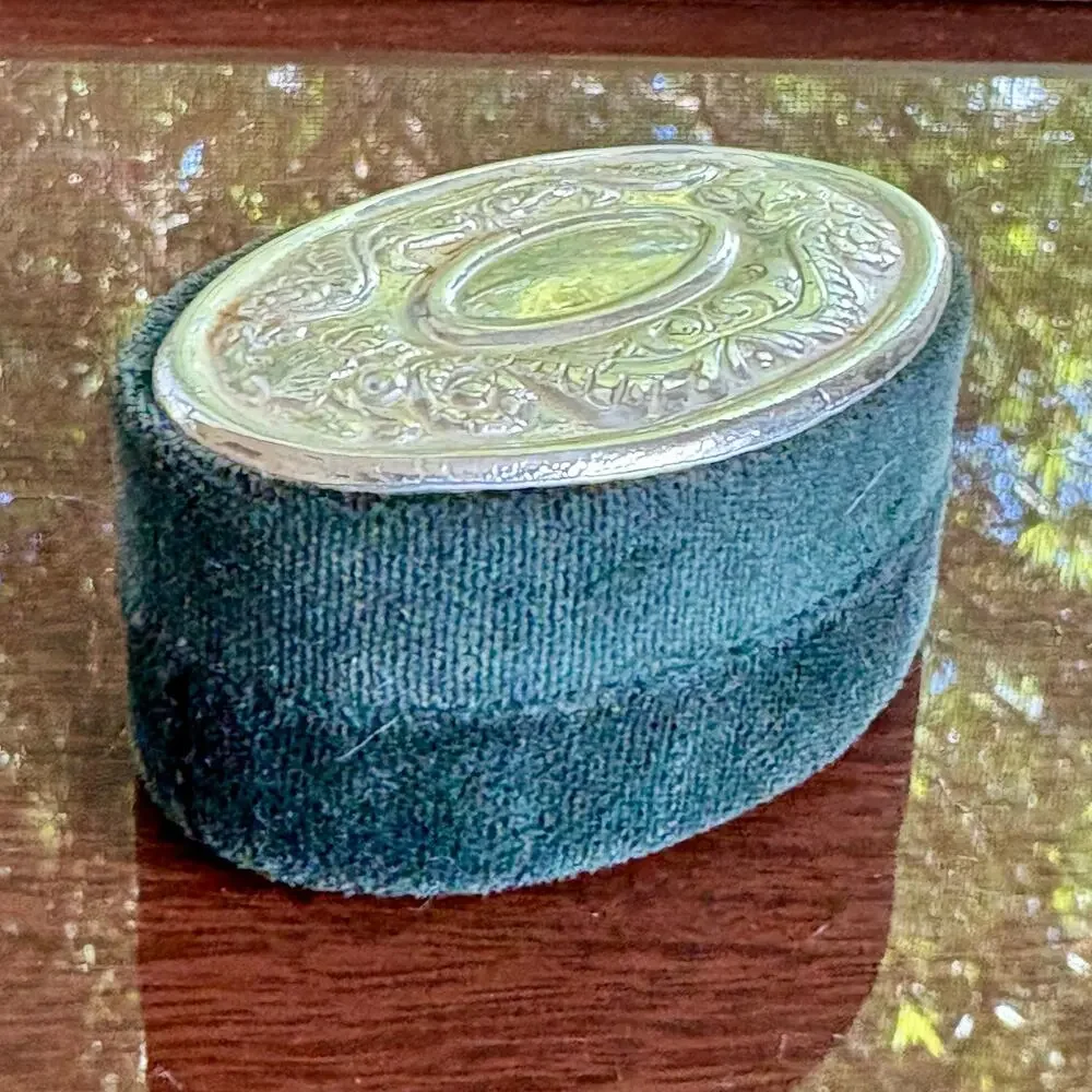 Godinger Silver Plated Vintage Oval Velvet Trinket Box, Dark Blue